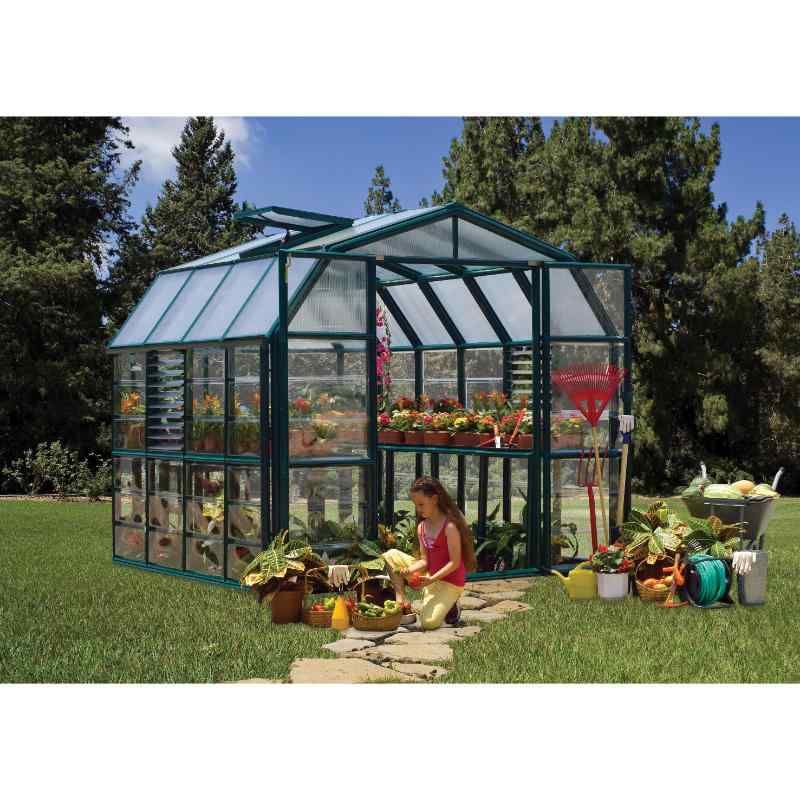 palram canopia Prestige Clear Polycarbonate Greenhouse Atmospheric Front View