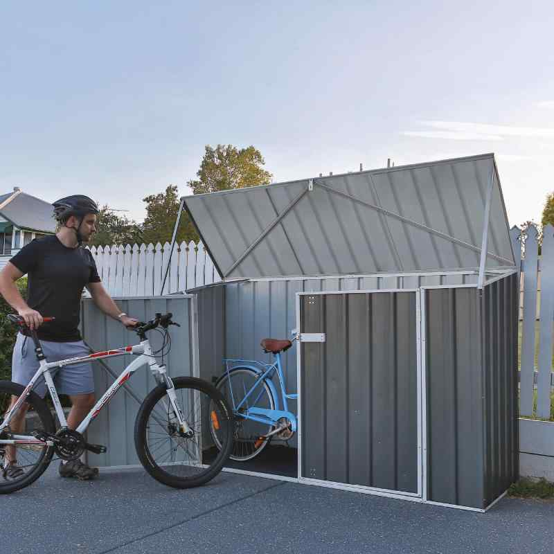 absco leanto metal bike shed atmosphere