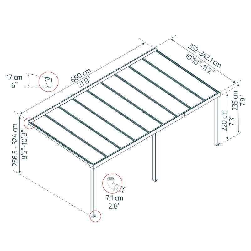 palram canopia stockholm patio cover 11x22 dimensions