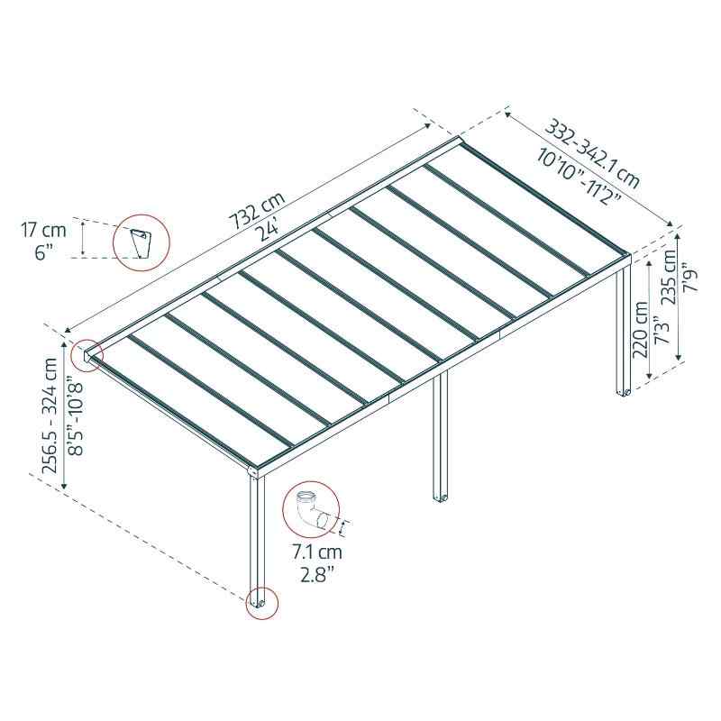 palram canopia stockholm patio cover 11x24 dimensions