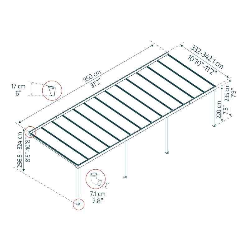 palram canopia stockholm patio cover 11x31 dimensions