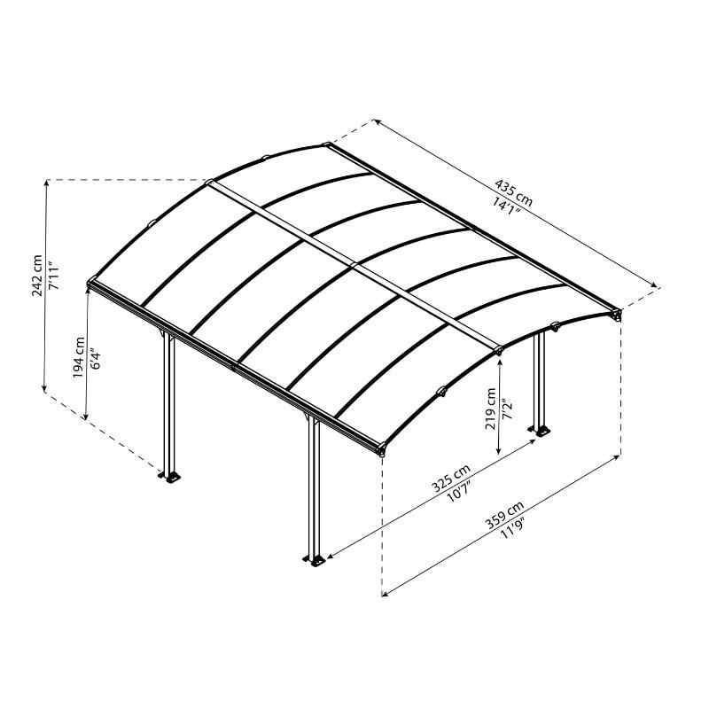 palram canopia tuscon carport 12x14 dimensions