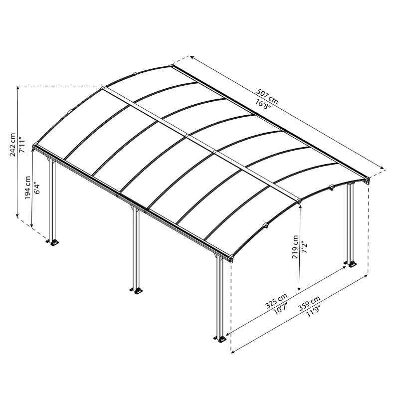 palram canopia tuscon carport 12x16 dimensions