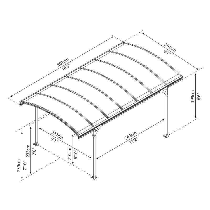 palram canopia vitoria 16x10 carport dimensions