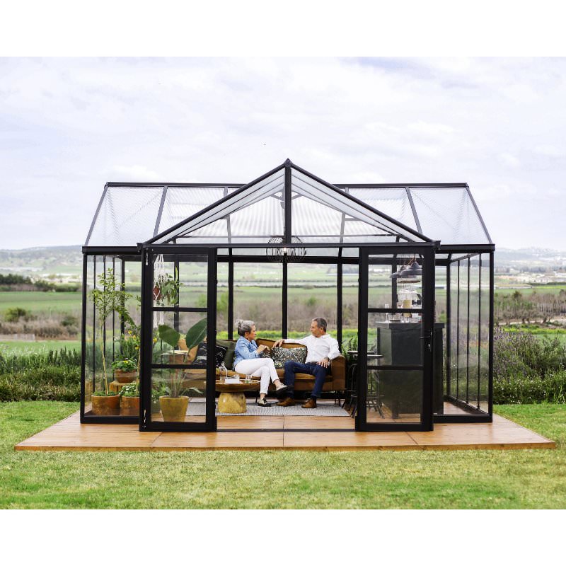 palram-chalet-triomphe-greenhouse-two-people-talking-inside