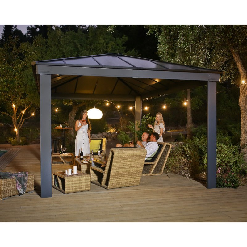 palram dallas gazebo nighttime outdoor entertainment area