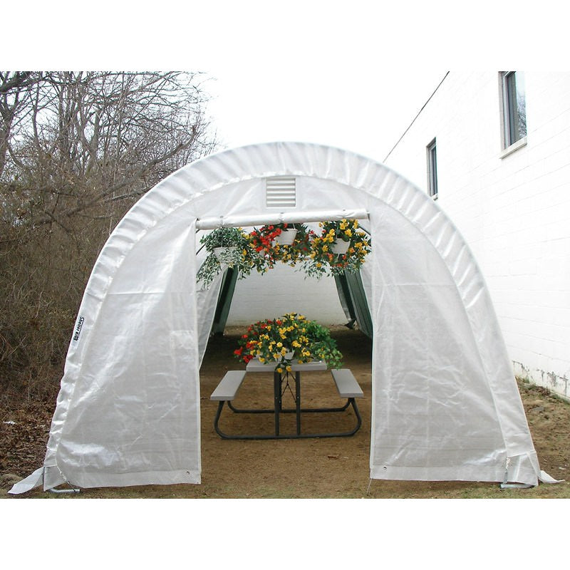 rhino shelter portable greenhouse round style narrow door with table and plant