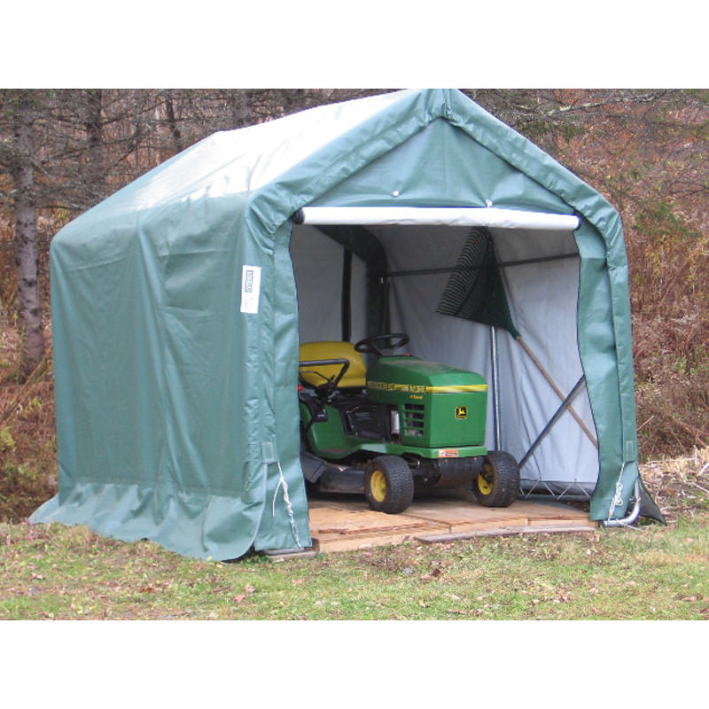 rhino shelter storage shed covering a lawnmower