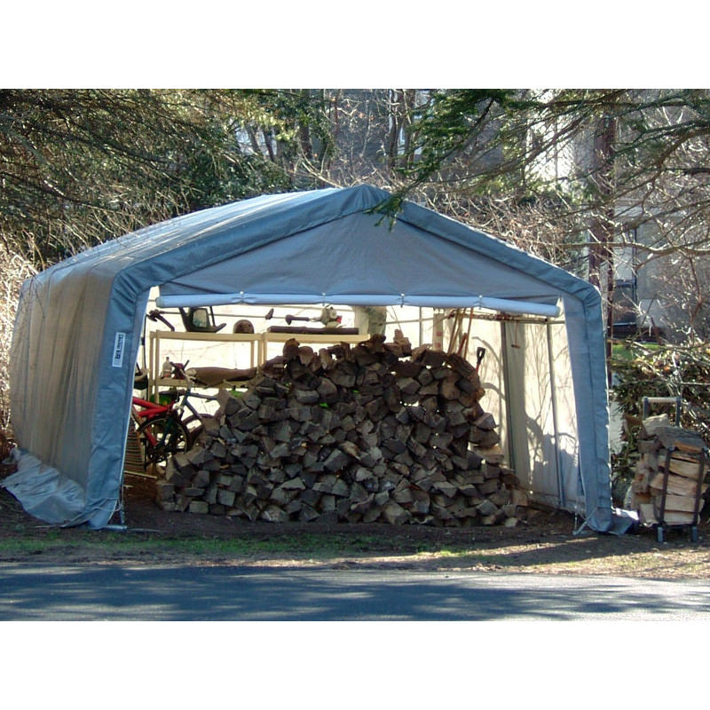 rhino shelter storage shed holding firewood