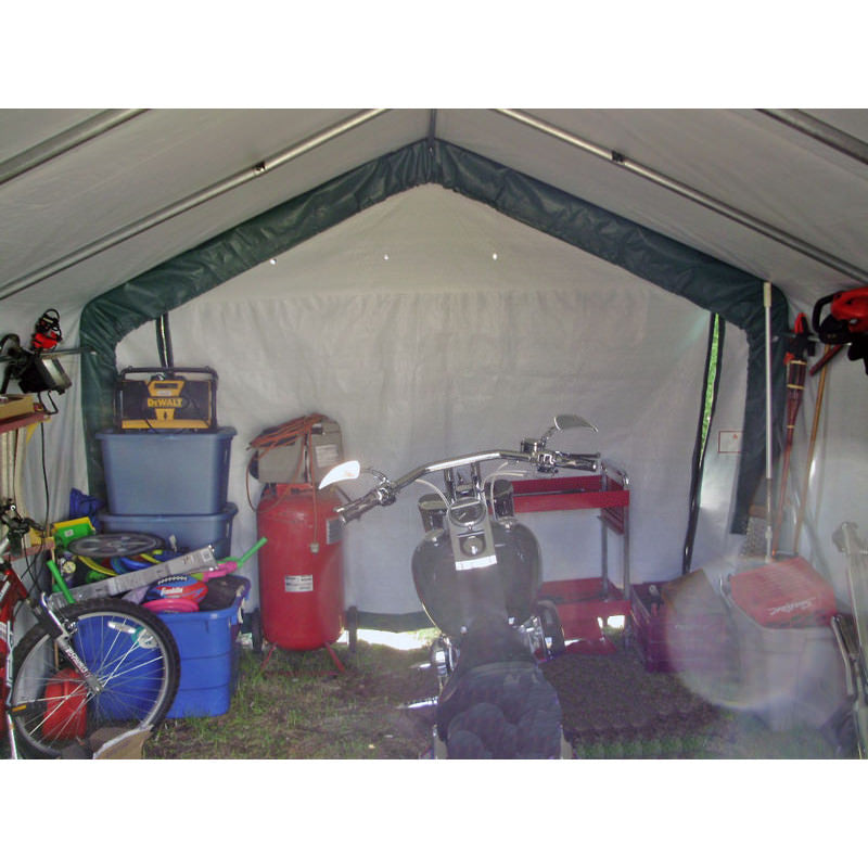 rhino shelter storage shed inside view with motorcycle